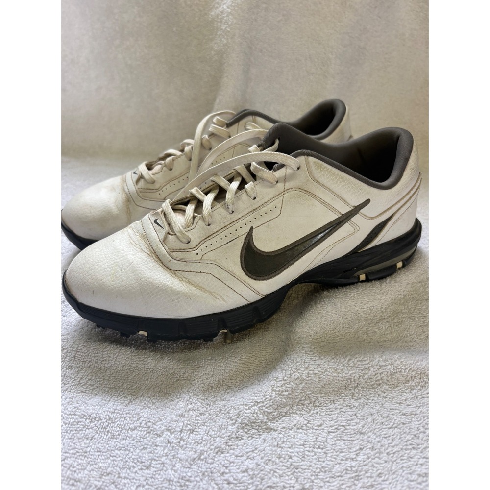 Nike Air Heritage Mens Golf Shoes White Brown Leather Spiked 379214-191 Size 9
